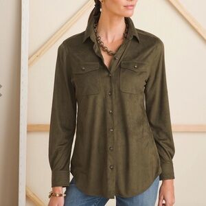 Chico’s Button Down Blouse Size 0 (US S) Olive Green Long Sleeve shirt